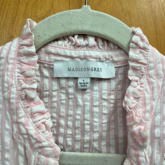 Madison Grey Pink Striped button down tiered mini dress - Picture 2 of 5